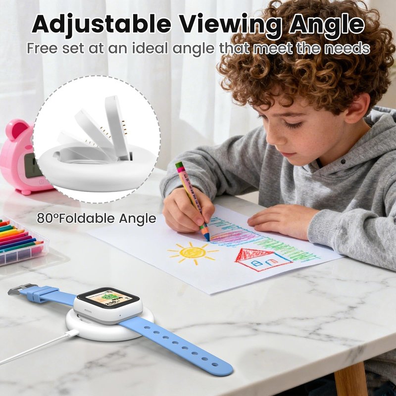 Compatible with SyncUP Kids Watch Charger Stand Dock, Portable & Foldable Magnetic Charger with 3.3 Feet Charging Cord for T-Mobile Sync UP 1 (NOT for Sync UP Kids Watch 2) (Foldable White)