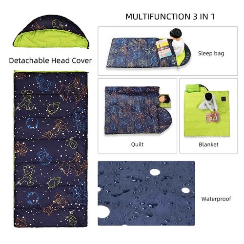AceCamp Kids' Glow-in-The-Dark Sleeping Bag - Portable, Water-Resistant, Temp Rating 30F/ -1, for Camping, Hiking, Slumber Party (Youth)