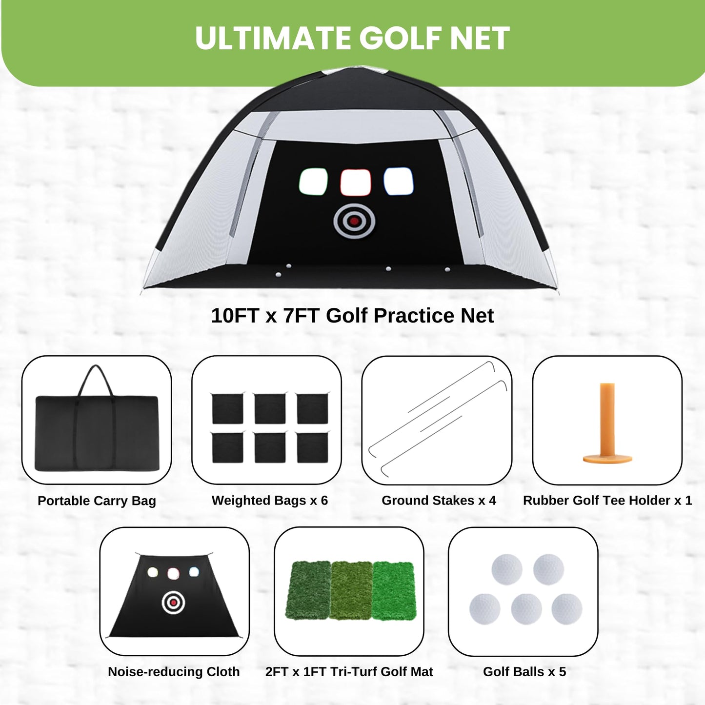 Golf Net 10x7FT for Backyard Practice – Golf Net Hitting and Training Set with Target and Mat for Real Balls – Indoor Outdoor Swing, Chipping and Driving Trainer – Great Gift for Men, Dad, Golfer