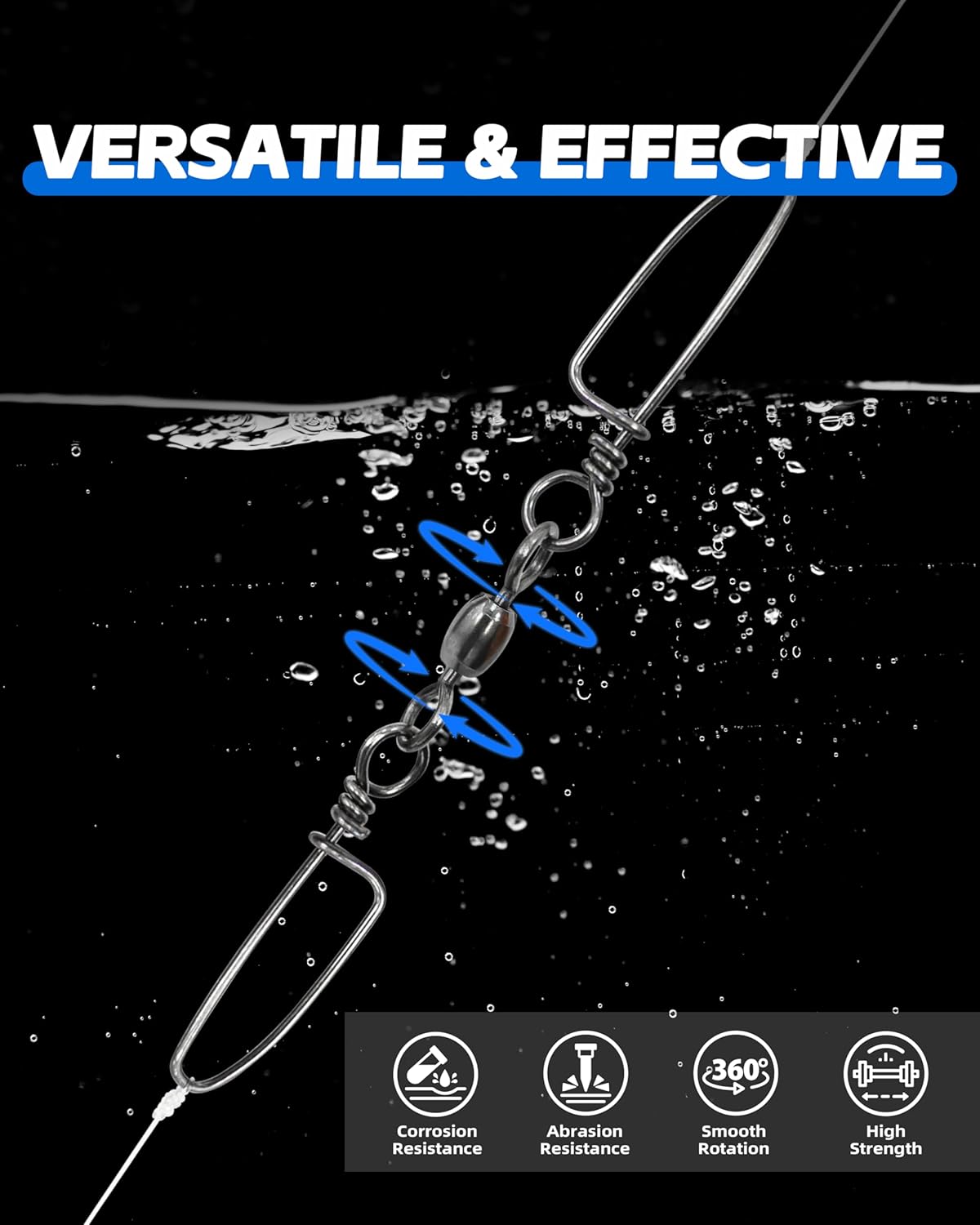 Bluewing Double Snap Swivels - High Strength Stainless Steel Fishing Tackle | 75lbs, 135lbs, 200lbs, 300lbs