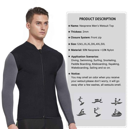 DEHAI Mens Women's Wetsuit Top Jackets, 2mm 3mm Neoprene Kids Wet Suit Long Sleeve Shirt and Youth Front Zip Sleeveless Vest, Water Sports Keep Warm for Diving Swimming Waterski Surfing