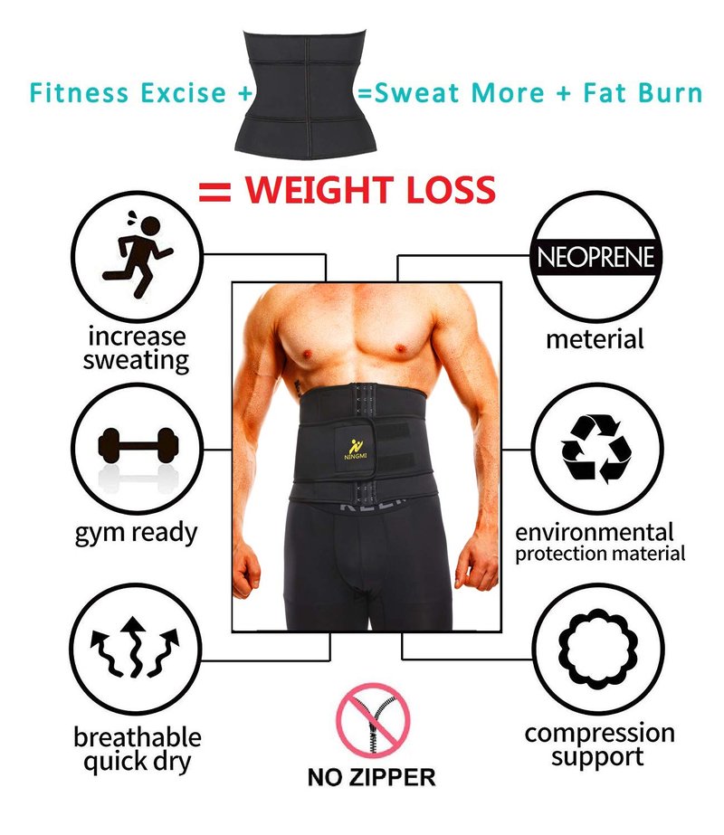 NINGMI Waist Trainer for Men Sweat Belt - Sauna Trimmer Stomach Wraps Workout Band Male Waste Trainers Corset Belly Strap Black