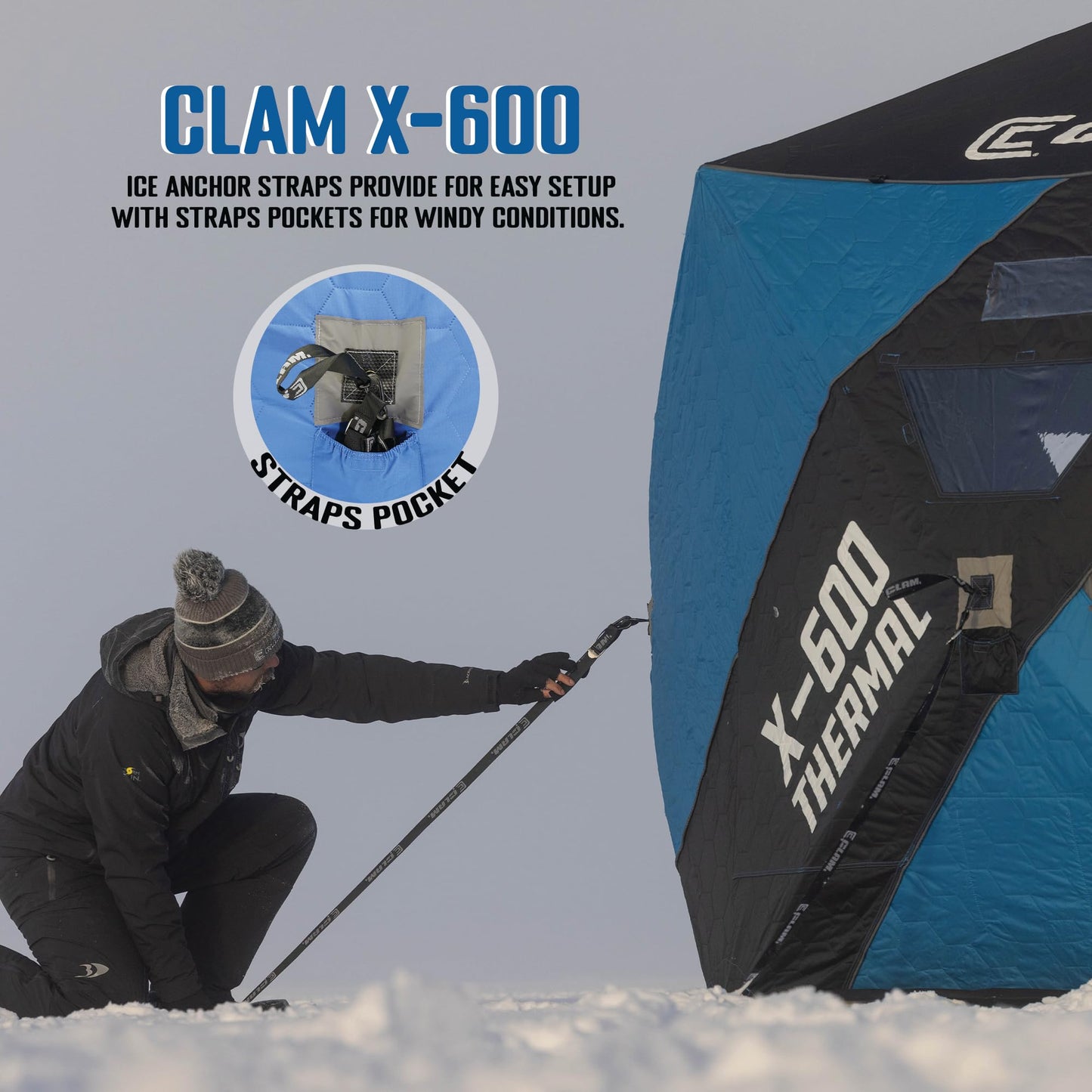 CLAM X-600 Portable 6 Person 11.5 Foot Angler Thermal Hub Shelter Tent for Outdoor Ice Fishing with Anchor Straps and Carrying Bag