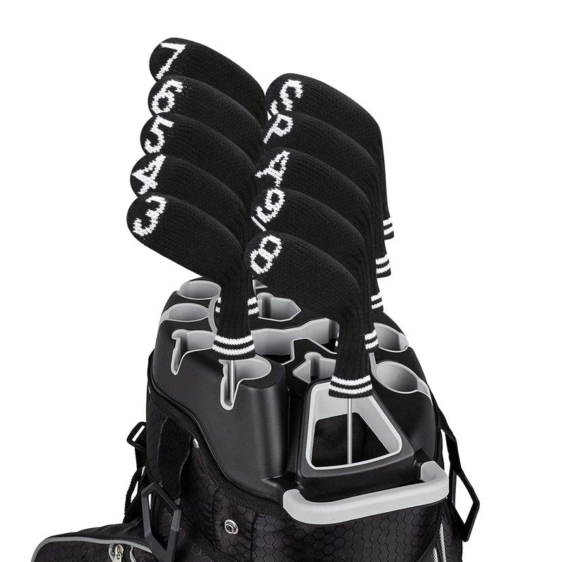 LeFeng 10pcs Knitted Golf Iron Head Covers 3-9/A/P/S Set - Lightweight and Durable Material - Multiple Patterns Golf Club Head Covers - Fit Well for Callaway Ping Taylormade Cobra Etc.(Black)