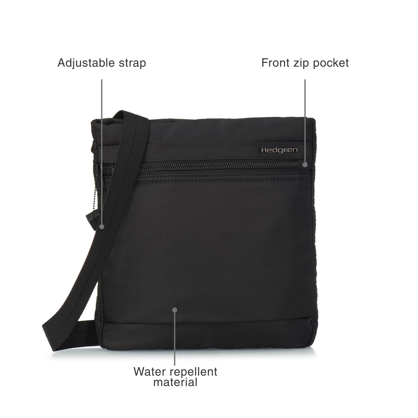Hedgren LEONCE Crossbody Bag - RFID Protection, Zip Lock, Pen & Slip Pockets, Water-Repellent, 0.92L - Black