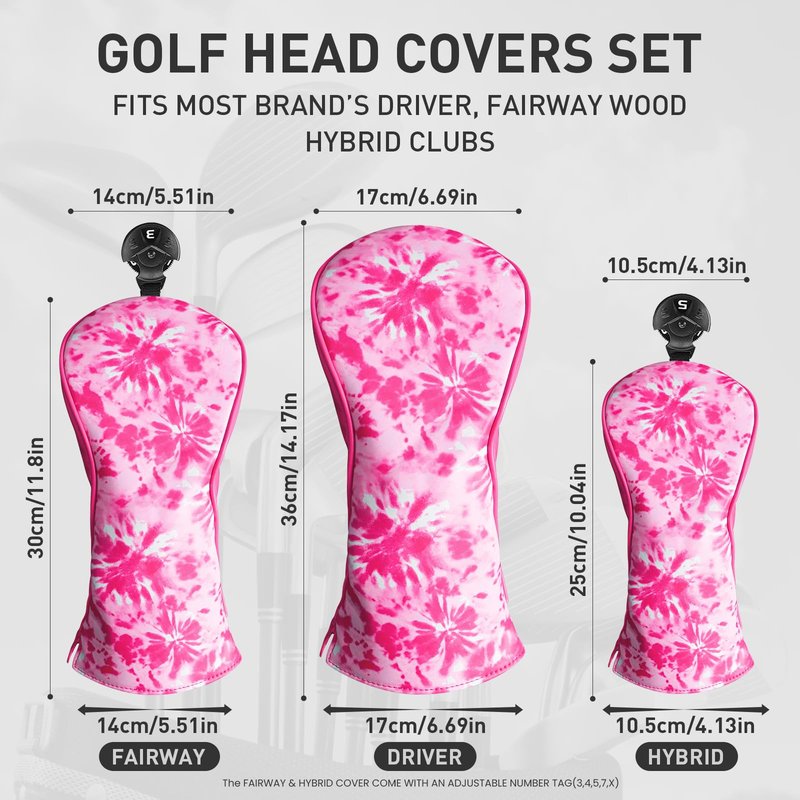 FINGER TEN Golf Club Head Covers for Woods Driver Fairway Hybrid with Interchangeable Number Tag 1 3 5 Premium Leather Headcovers for Women Men (Deep Pink, D+F+H)
