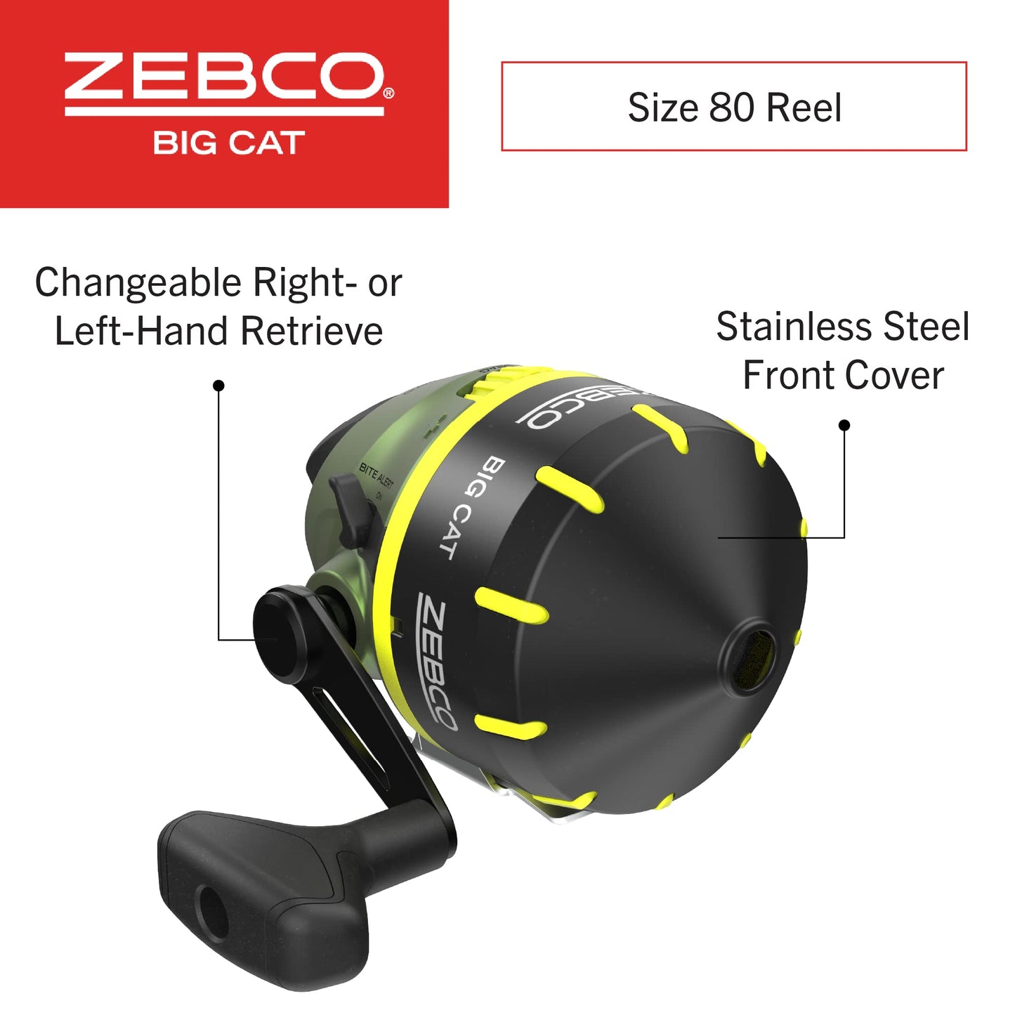 Zebco Big Cat Spincast Reel and Fishing Rod Combo, 7-Foot 2-Piece Fishing Pole, Dial-Adjustable Magnum Drag, Pre-Spooled with 25-Pound Hi-Vis Line, Size 80 Reel, Forest Green