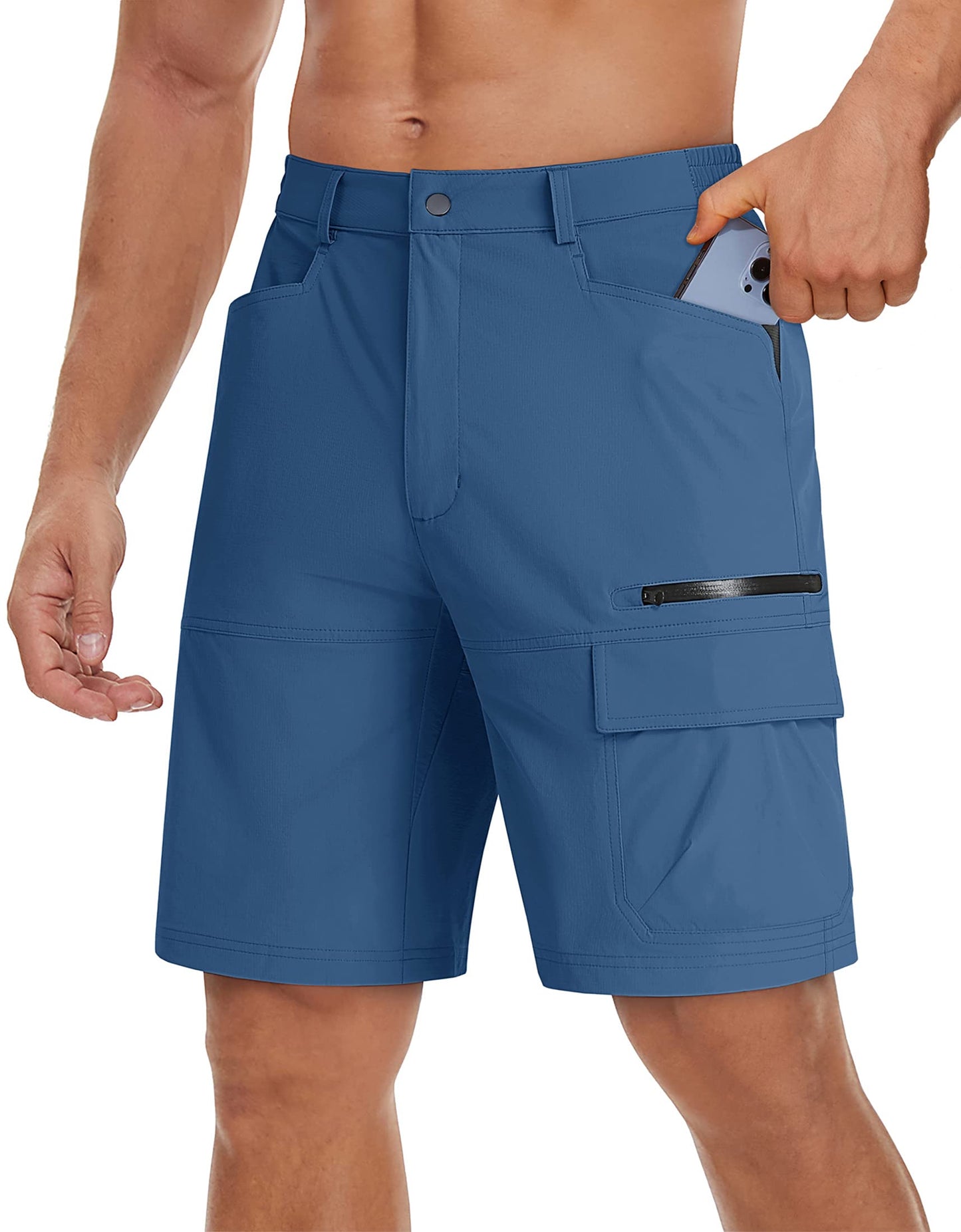 TACVASEN Mens Hiking Cargo Shorts Lightweight Quick Dry Summer Casual Dress Shorts with Zipper Pockets Golf Hiking Work Blue Grey 32