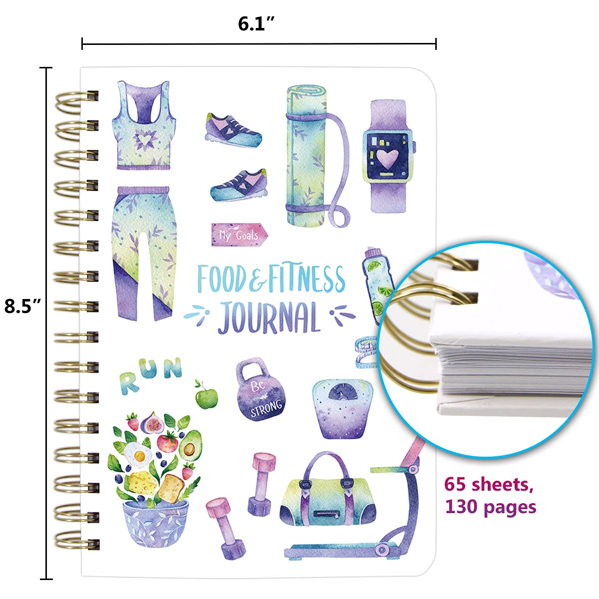 Food and Fitness Journal Meal Journal Diary Workout Wellness Log Notebook Planner Weight Loss Diet Meal Exercise Training Health Tracker 6.1" x 8.5" Hard Cover