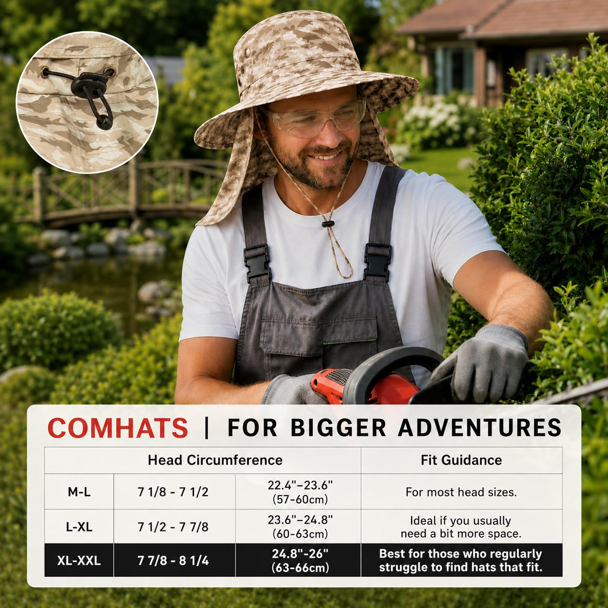 Comhats UPF 50+ Wide Brim Sun Hat with Neck Flap for Men, Army Green M/L