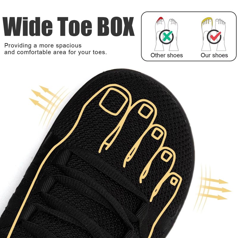 Linenghs Barefoot Shoes Women Fashion Sneakers Minimalist Wide Width Toe Box Zero Drop Size 8 Ladies Comfortable Soft Stretch All Black 39