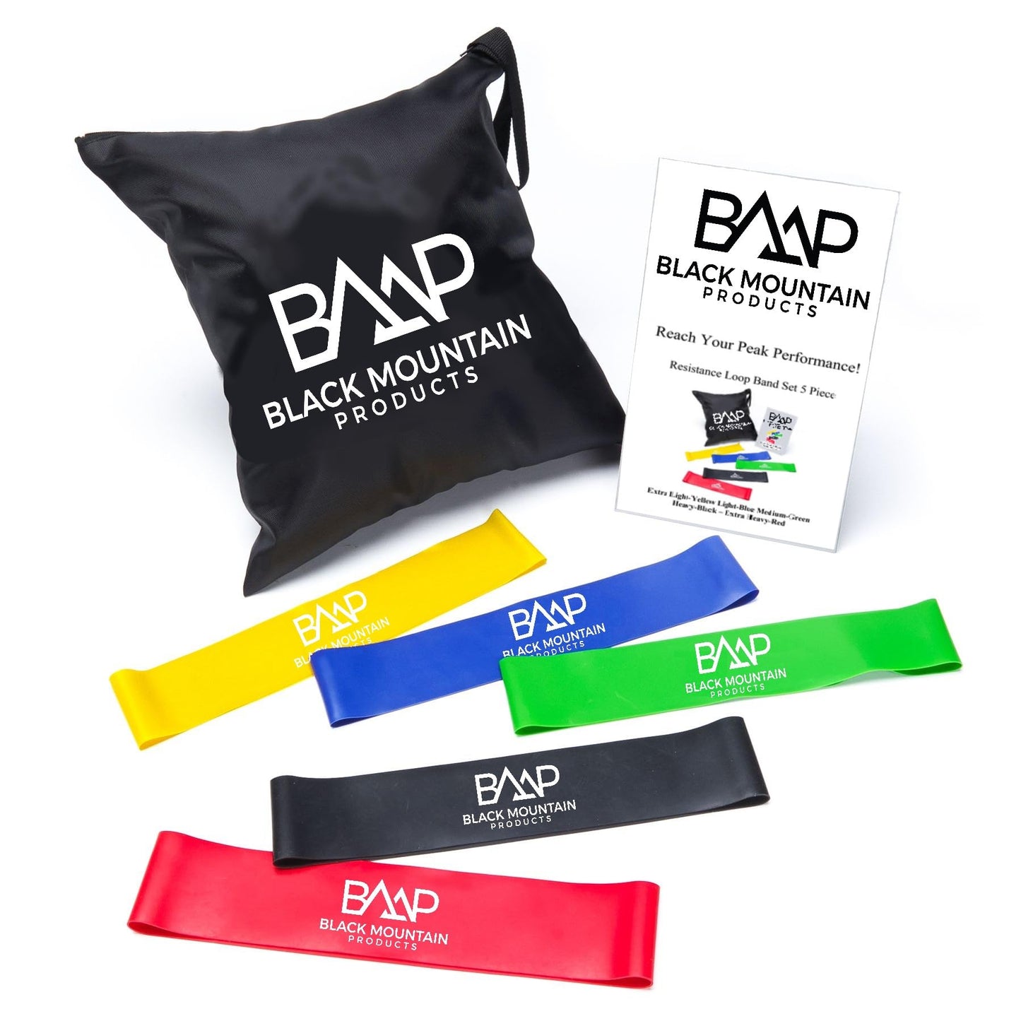 Black Mountain Products Loop Resistance Exercise Bands with Carrying Case (Set of 5), 9 inch