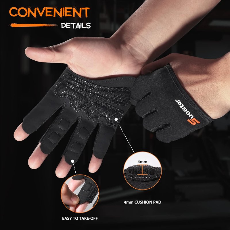 SueStar Weight Lifting Gloves - 3/4 Finger Workout Gloves for Men & Women | Full Palm Protection & Silicone Grip
