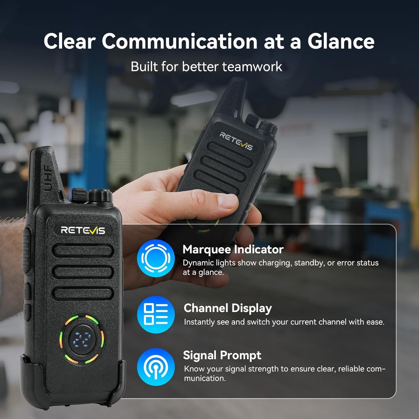 Retevis RT22S Rechargeable Long Range Walkie Talkies - 2 Way Radios with Earpiece & Mic Set | 6 Pack with Multi Gang Charger