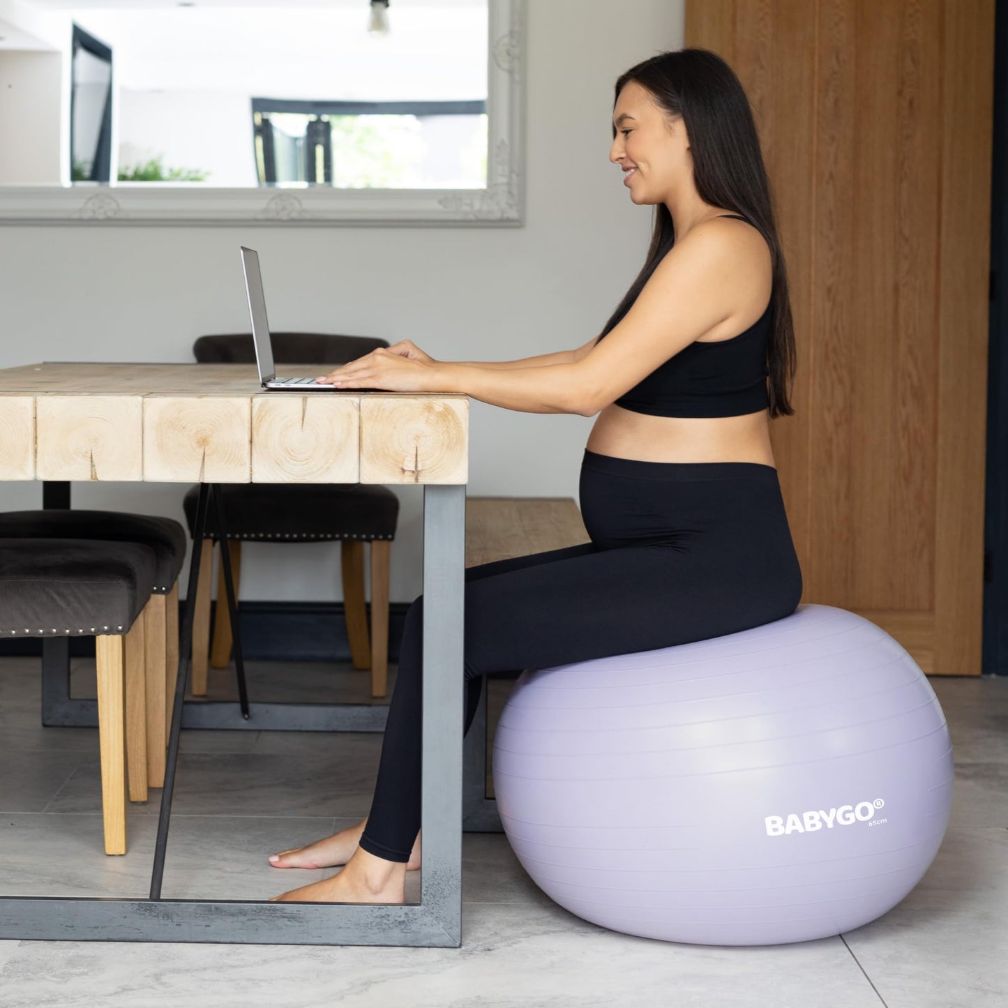 BABYGO® Birthing Ball for Pregnancy Maternity Labour & Yoga + Our 100 Page Pregnancy Book, Exercise, Birth & Recovery Plan, Anti-Burst Eco Friendly Material (Lavender, 55cm)