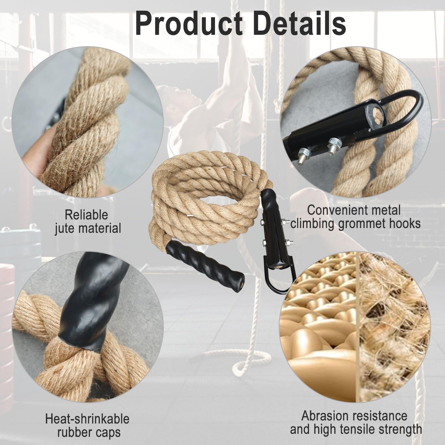 LTTGX Gym Climbing Rope for Strength Training & Fitness Workout - 10ft Exercise Rope for Climbing Training Home Gym
