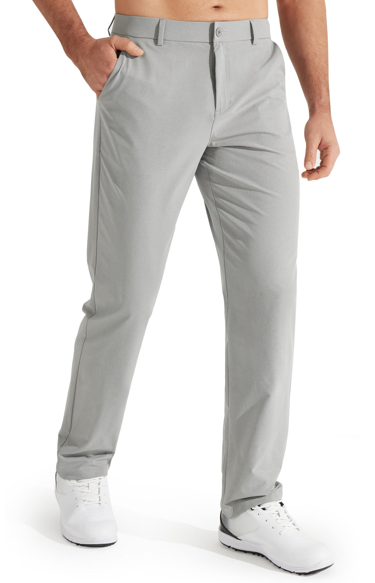 Libin Mens Golf Pants Stretch Work Dress Pants 32" Quick Dry Lightweight Business Casual Slacks for Men Travel Vocation Water Resistant, Neutral Grey, 34W x 32L
