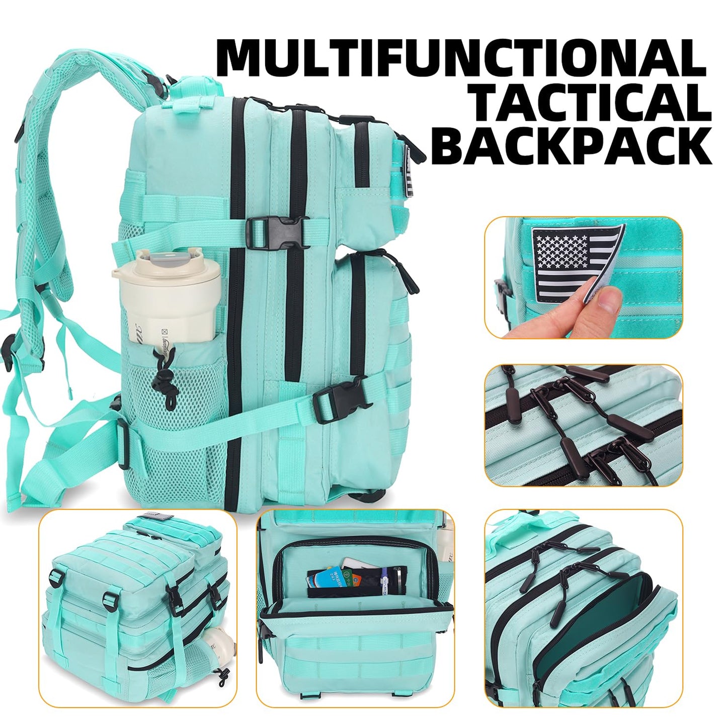 Lovelinks21 25L Tactical Backpack for Men and Women Military Backpack Small Assault Pack Molle Backpack Bug Out Bag Travel Rucksack Daypack (Mint Green)