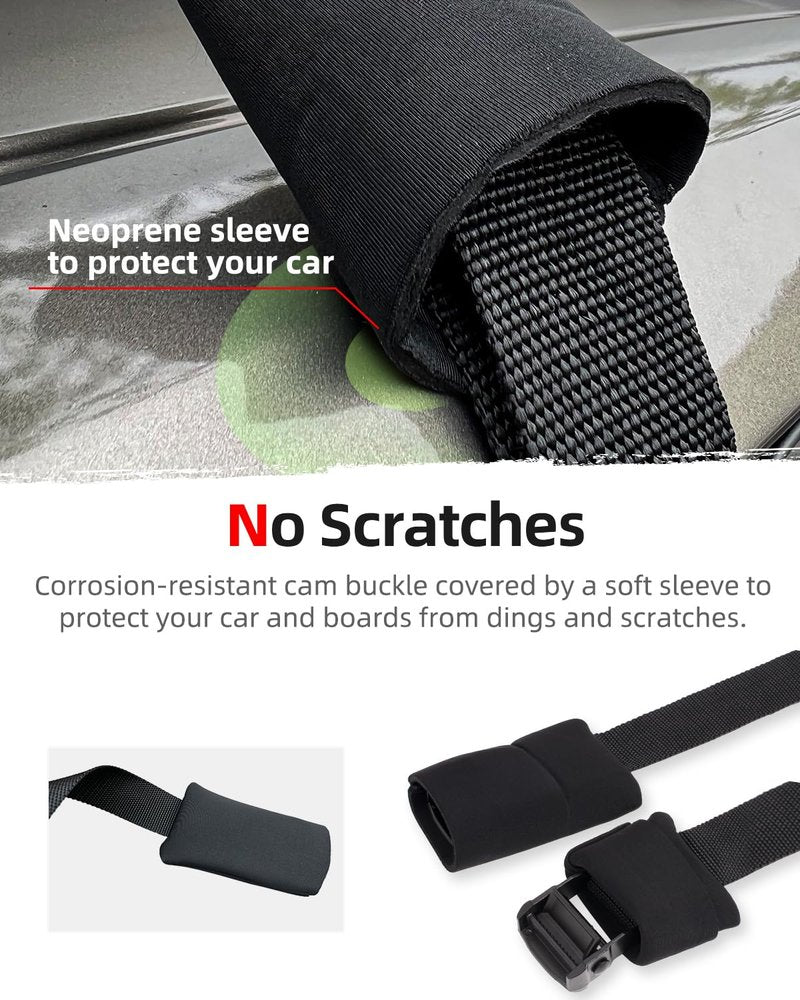 Abahub Soft Roof Rack Pads with 2 Tie Down Straps, 2 Tie Down Ropes, 2 Hood Loops and Storage Bag, for Surfboard, Kayak, Canoe, Heavy Duty Universal Car Roof Racks System Black 32 inch