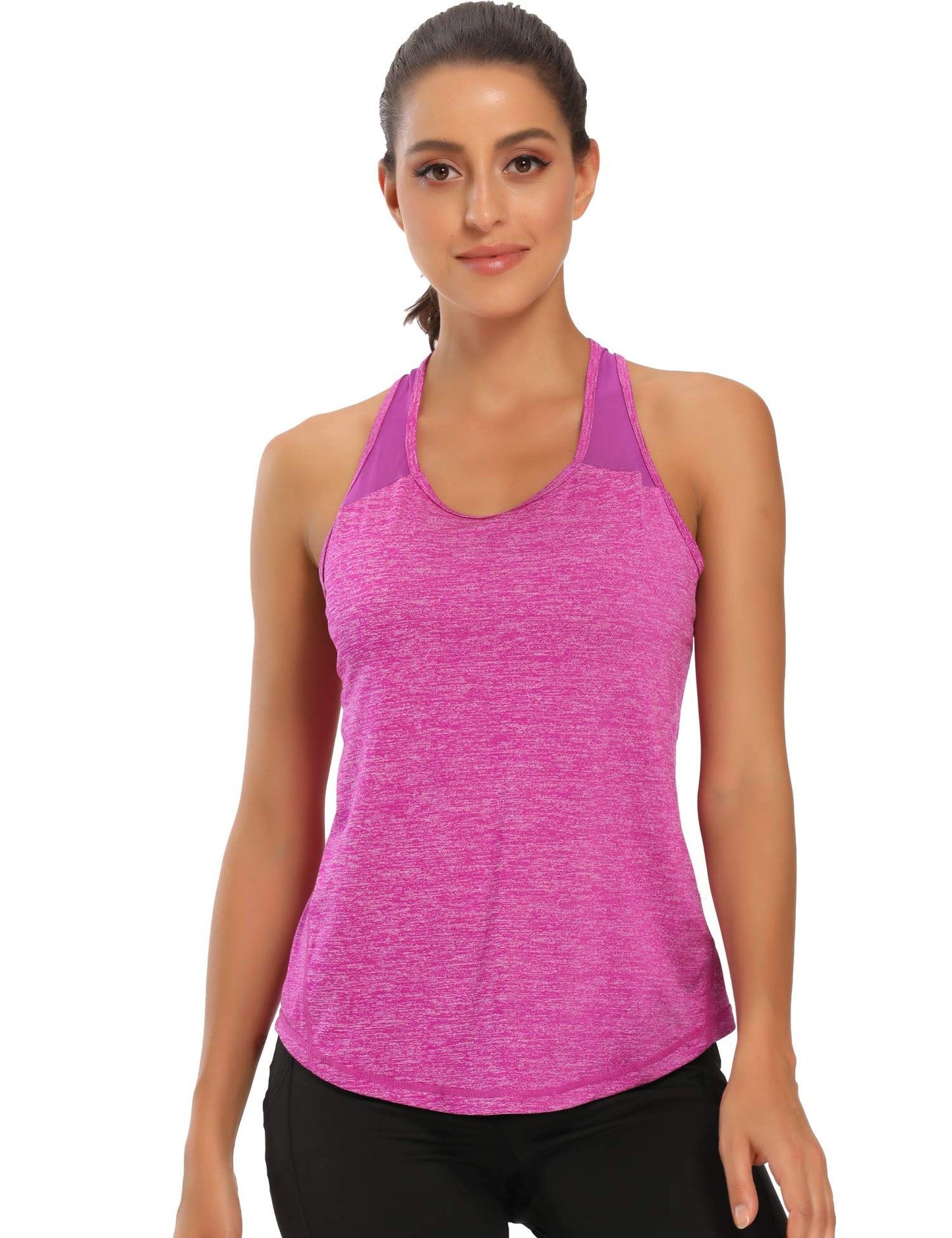 Aeuui Workout Tops for Women Racerback Mesh Yoga Shirts Athletic Running Tank Tops Sleeveless Gym Clothes Dark Purple