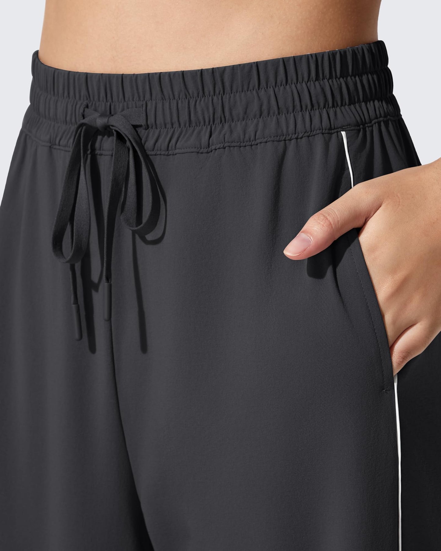 G4Free Women's Athletic Pants Lightweight Stretchy Track Sweatpants Wide Leg with Pockets Drawstring Jogging Trousers (Black,L,Tall)