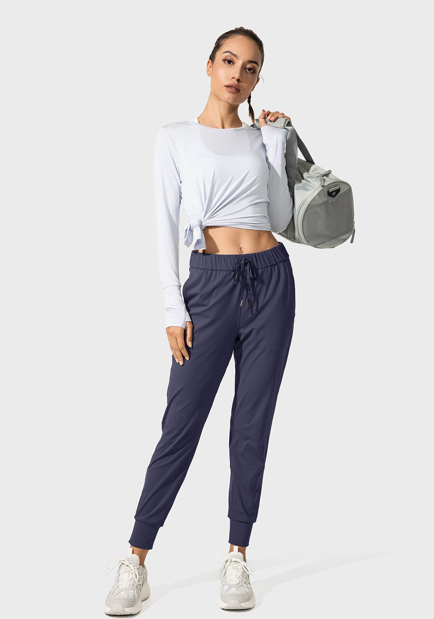 SANTINY Women's Joggers Pants Pockets Drawstring Running Sweatpants for Women Lounge Workout Jogging(Navy_XXL)