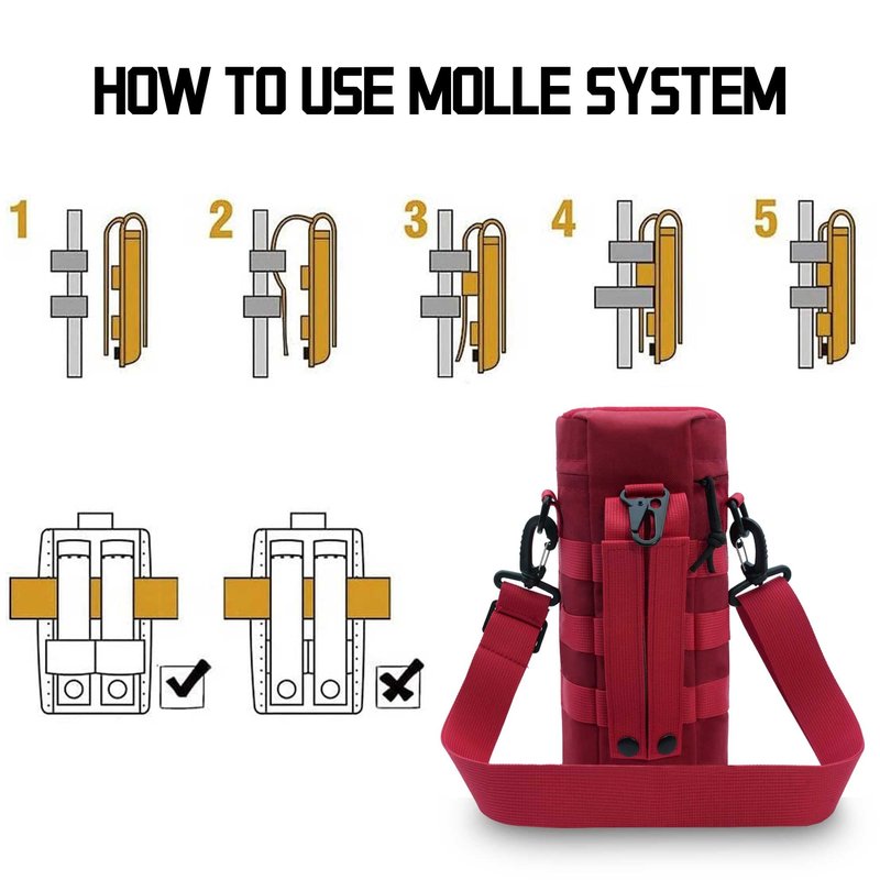 Tactical Water Bottle Pouch, Military Army Molle Water Pouches Carrier Holder for Hiking Camping Outdoor Sport Travel (RED)