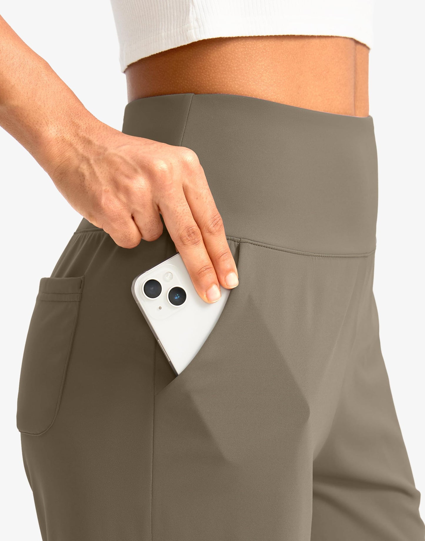 G Gradual Women's Bermuda Long Shorts with Pockets 9" High Waisted Knee Length Shorts for Women Walking Athletic Workout(Dark Khaki,S)