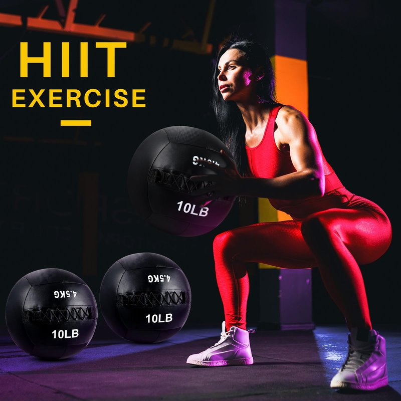 Lunmon 1 Pcs Soft Wall Medicine Ball for Exercise Fitness Slam Weighted Med Ball with Non Slip Grip for Slamming Workout Strength Conditioning Core Training Lunge and Partner Toss (10 Lbs)