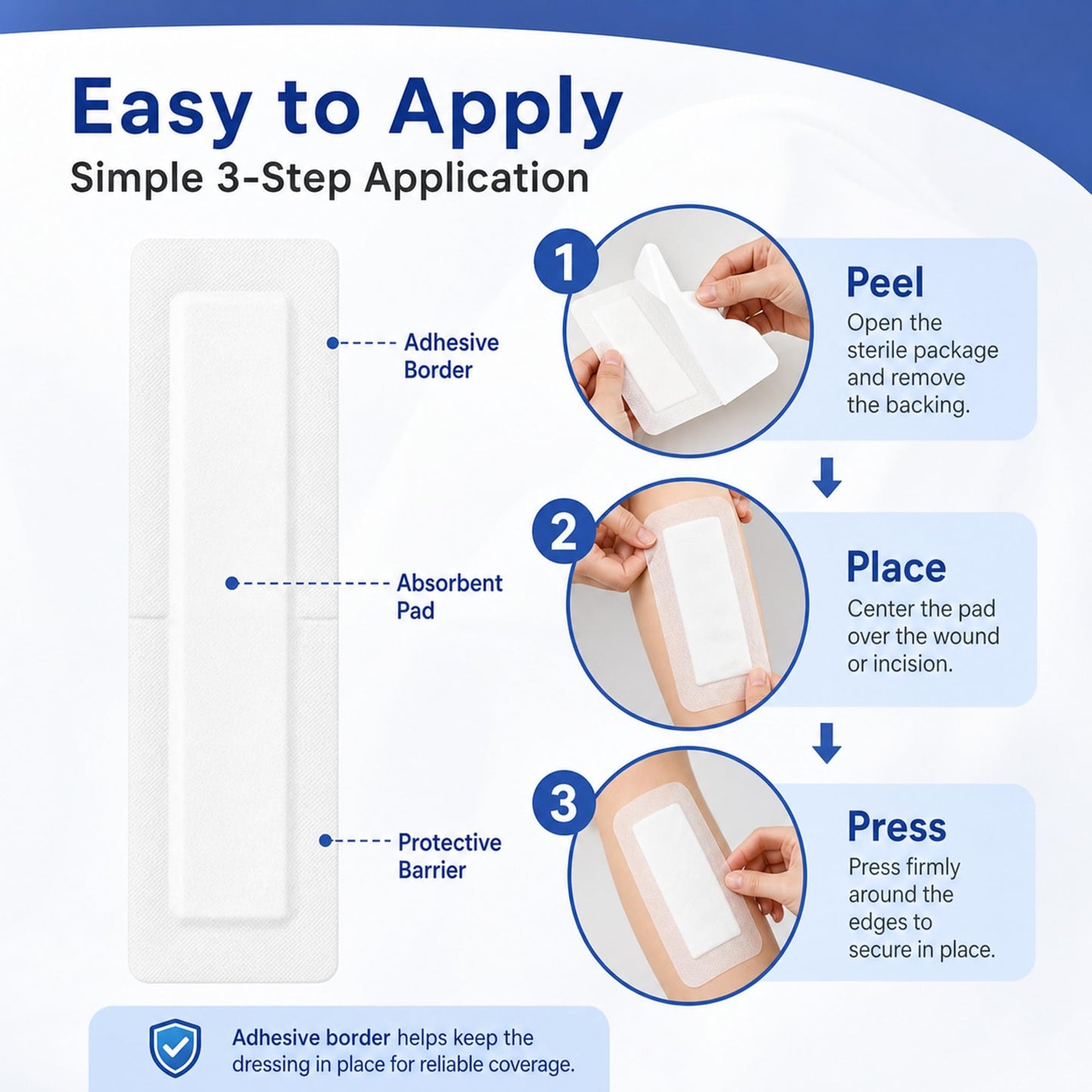AllaQuix Island Wound Dressing for Long Incisions, Extra Large Wound Dressing with Adhesive Border, Surgical Gauze Pads, 4x14 Inch, 25 Count