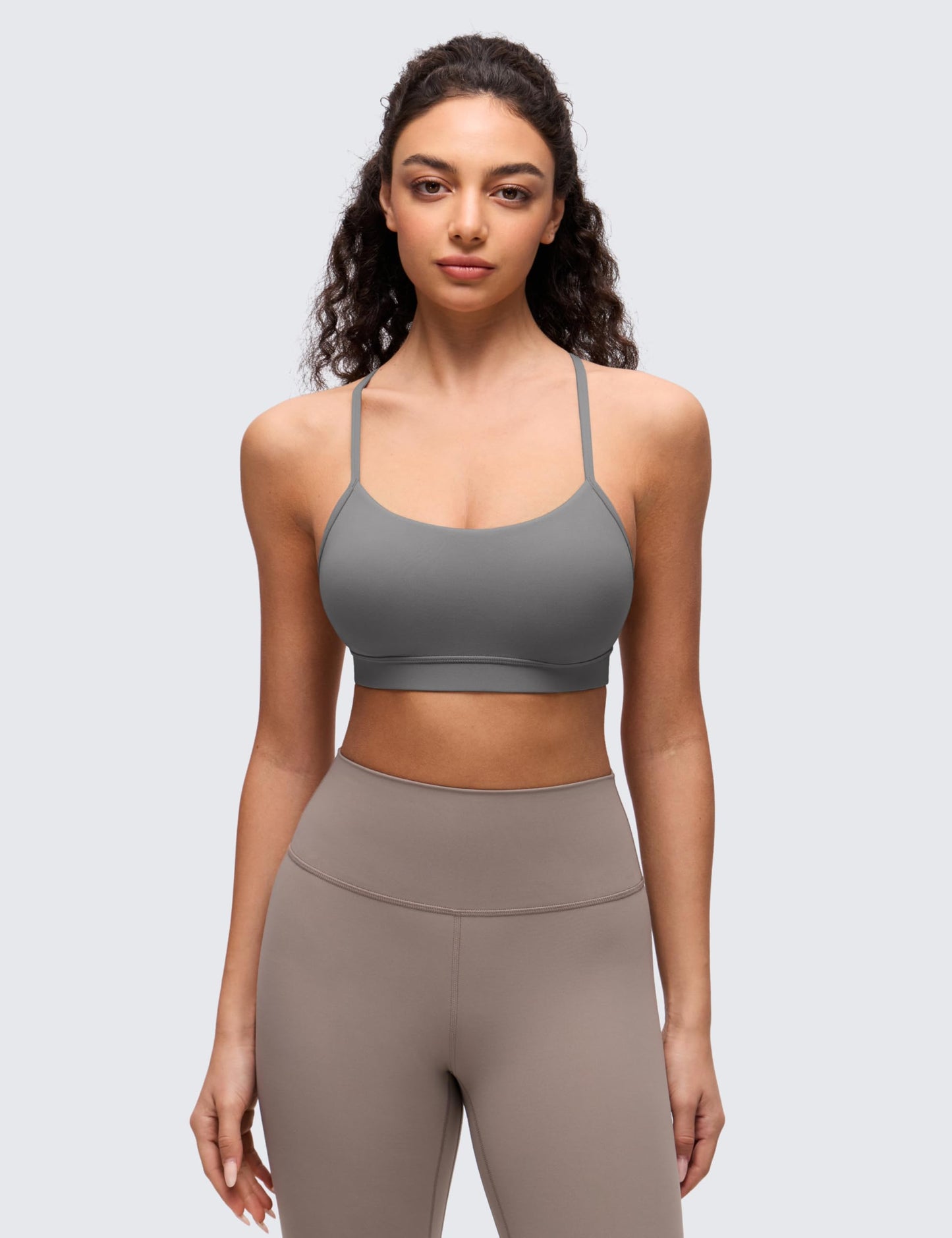CRZ YOGA Butterluxe Y Back Sports Bras for Women - Padded Racerback Low Impact Spaghetti Thin Strap Workout Yoga Top Ash Grey Small