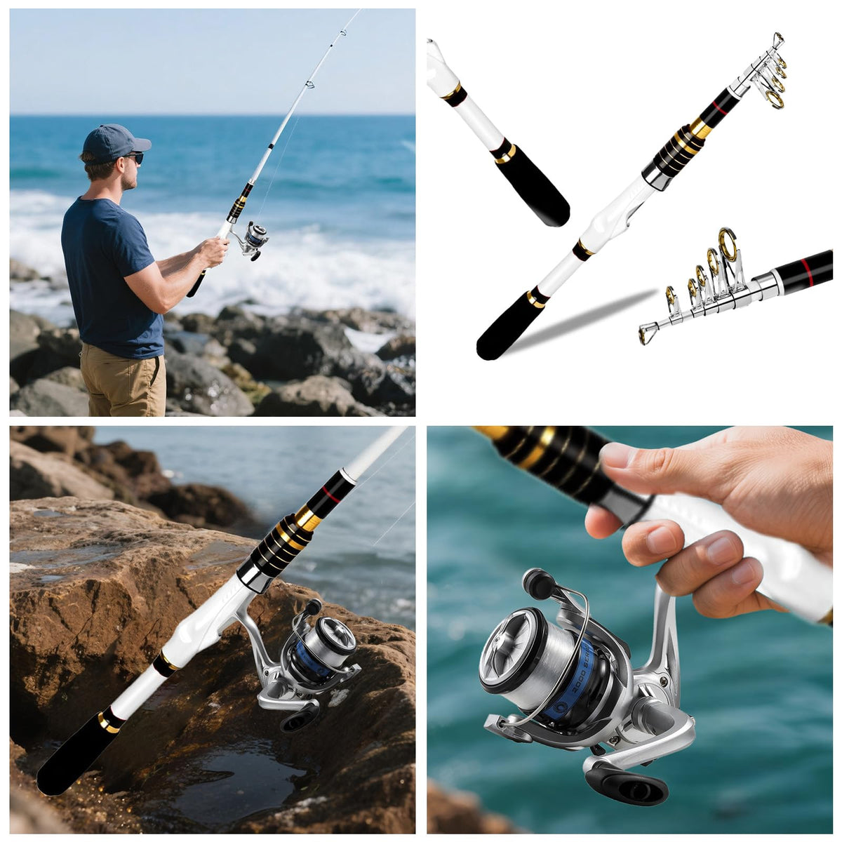 Telescopic Fishing Rod and Reel Combo, 2PCS Collapsible Fishing Pole with Spinning Reel Lures and Carrier Bag for Saltwater Freshwater Bass Fishing Gear