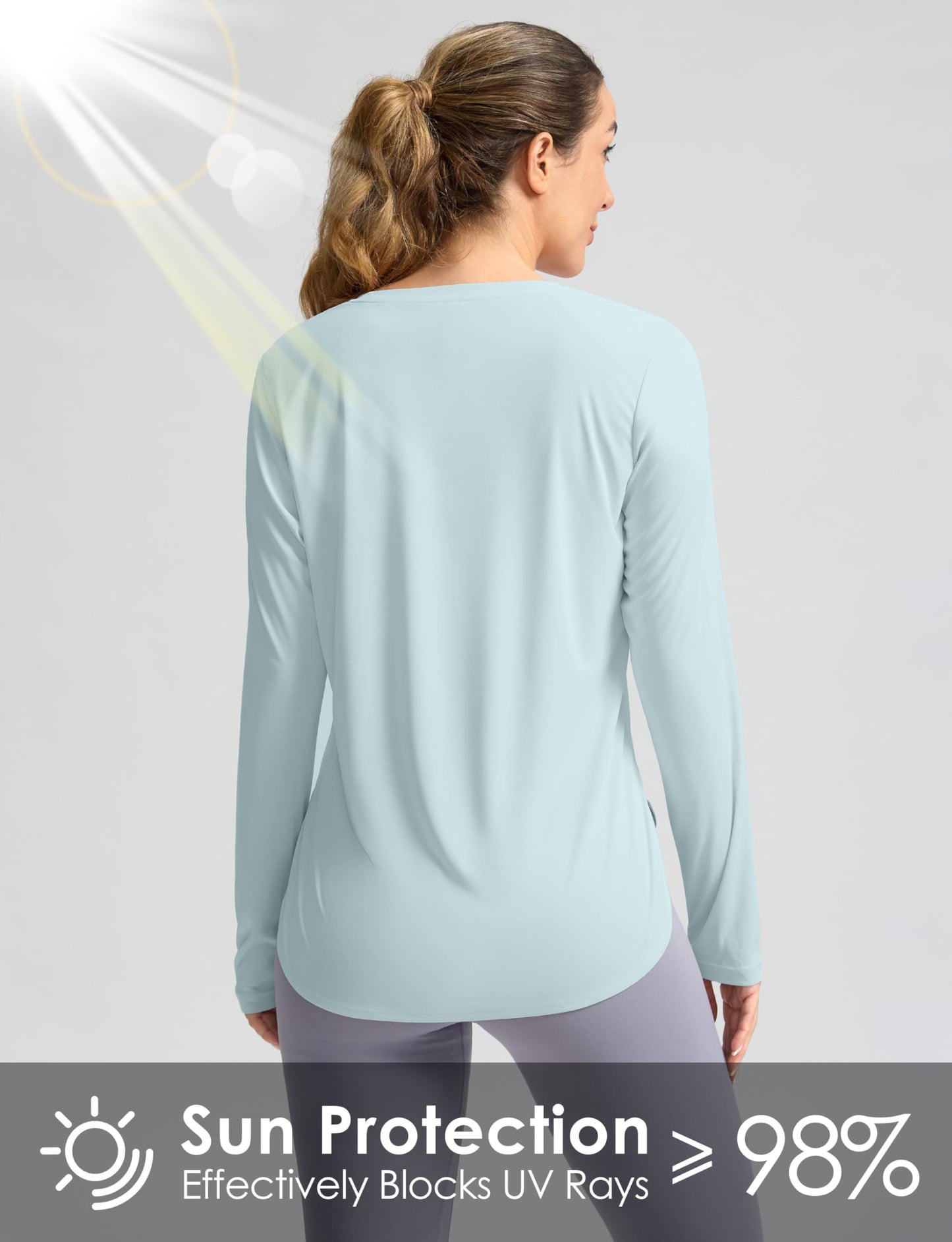 Women's Sun Shirts UPF 50+ Long Sleeve UV Protection Shirt Lightweight Quick Dry Workout Hiking Tops for Women(Light Blue,S)