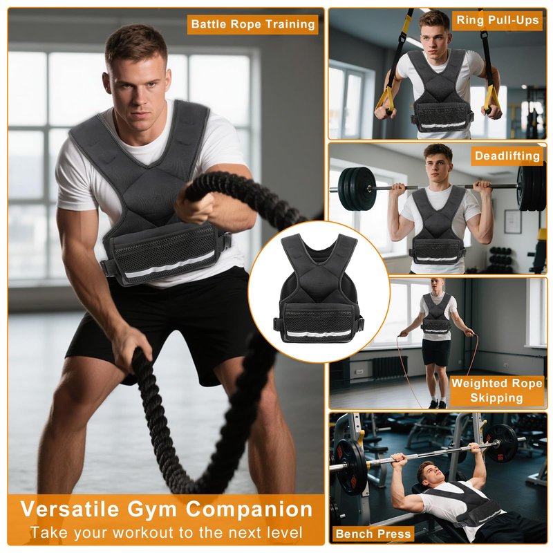 Weighted Vest Men & Women, 5lb/10 lb Adjustable Weighted Vest with Reflective Stripe, for Workout, Strength Training, Running, Fitness, Muscle Building, Weight Loss,Weightlifting