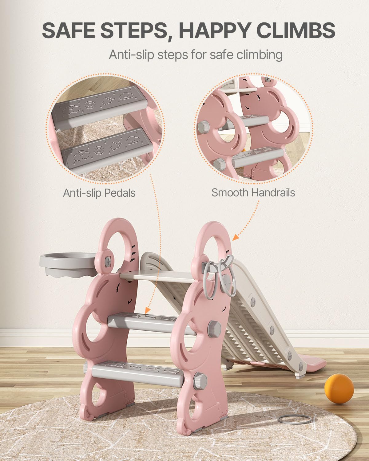 Babytronic Toddler Slide for Toddlers Aged 1-3 Indoor Outdoor Playset Pink