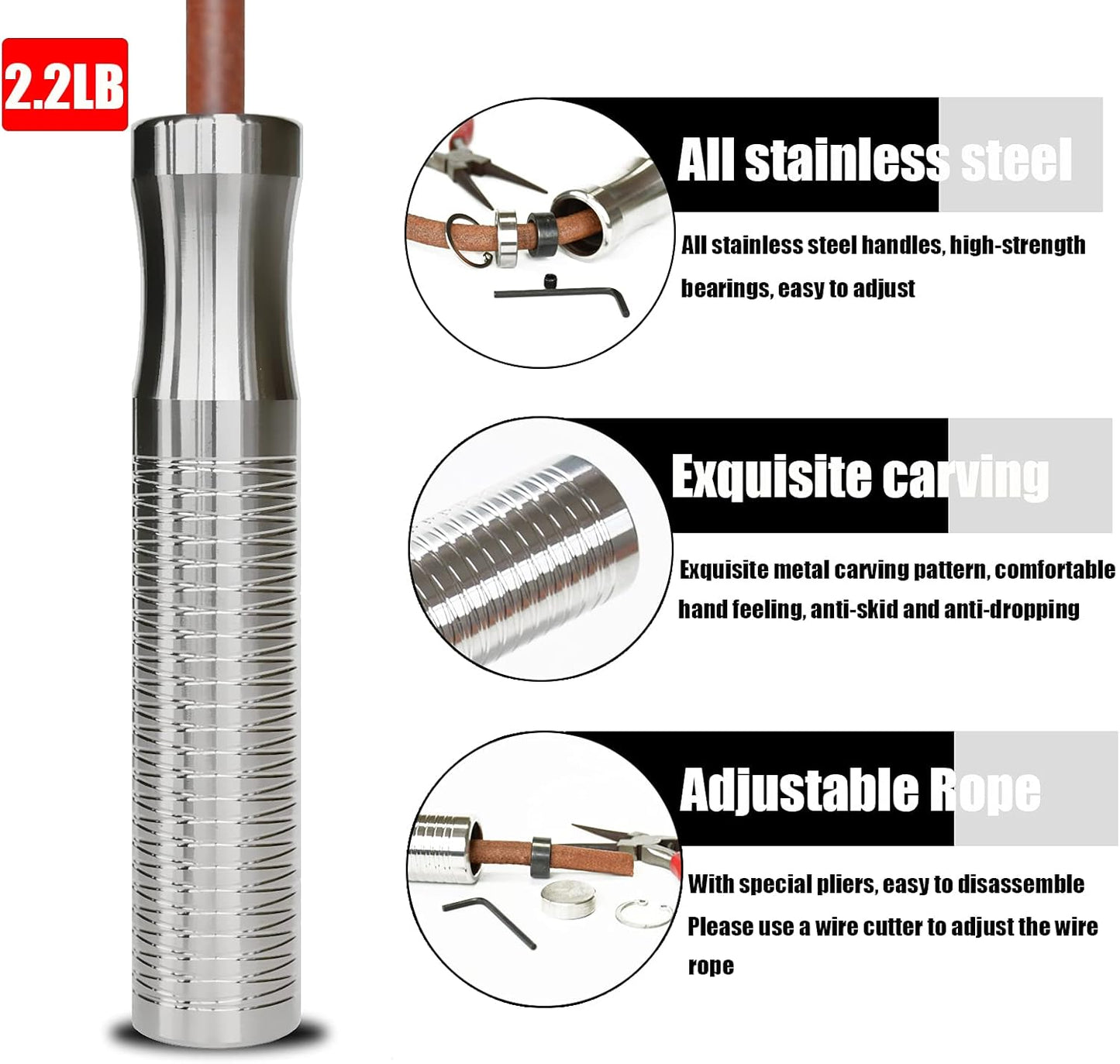 Weighted Jump Rope - Heavy Jumping Rope for Fitness & Endurance Training | Adjustable, Stainless Steel Handles