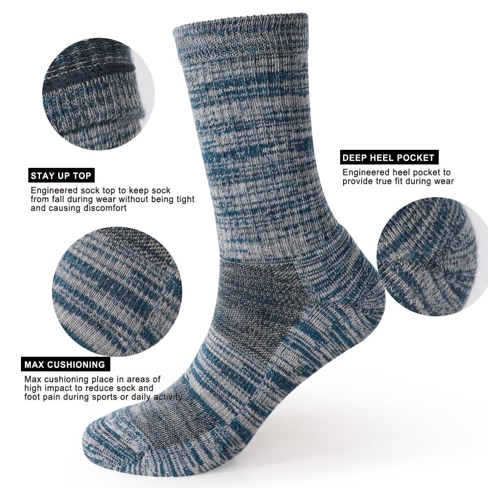 EnerWear 4 Pack Women's Merino Wool Outdoor Hiking Trail Crew Sock (US, Numeric, 9, 11, Regular, Regular, Blue/White Stripe/Multi)