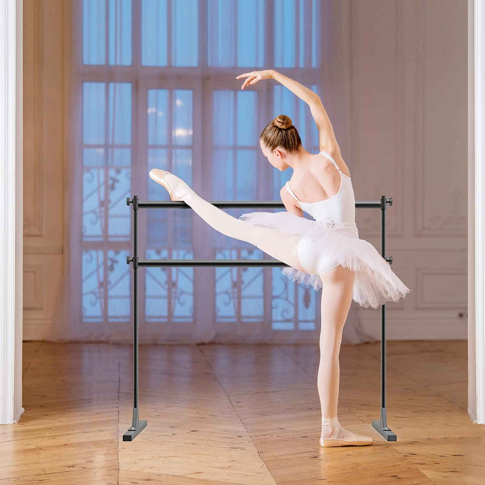 SELEWARE Height Adjustable Ballet Barre Freestanding Ballet Bar Heavy Duty Dance Bar Support Barre Movements Body Stretch Pull-ups, Sturdy Construction Never Fall Apart, Anti-Slip