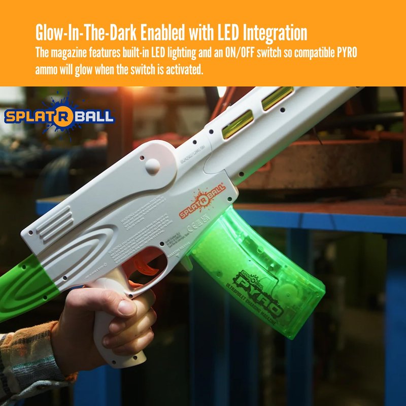 SplatRBall Pyro Glow‑in‑The‑Dark Gel Bead Blaster Magazine - 550 Round Capacity - LED - Green
