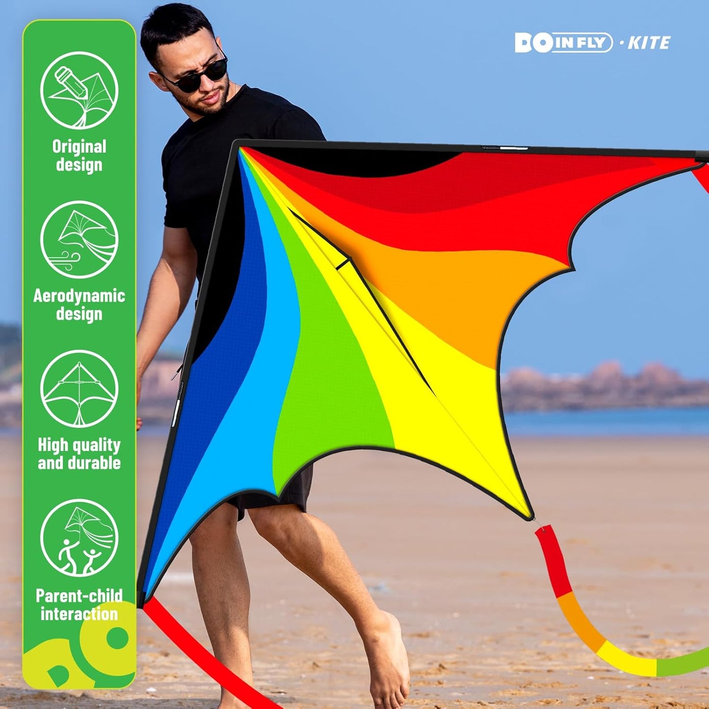 Triangular Kite - Easy to Control Design for Outdoor Fun | Delta Rainbow, 1.4m