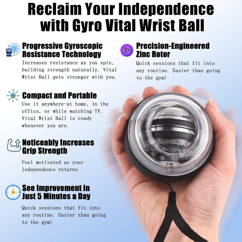 LUMIXA Gyroscopic Hand Exerciser Ball - Auto-Start Wrist & Forearm Strengthening | Muscle Rehab Tool