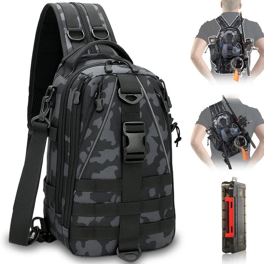 Aertiavty Compact Fishing Tackle Bag with Tackle Box and Rod Holder - Outdoor Sport Fishing Backpack (Black, Small)