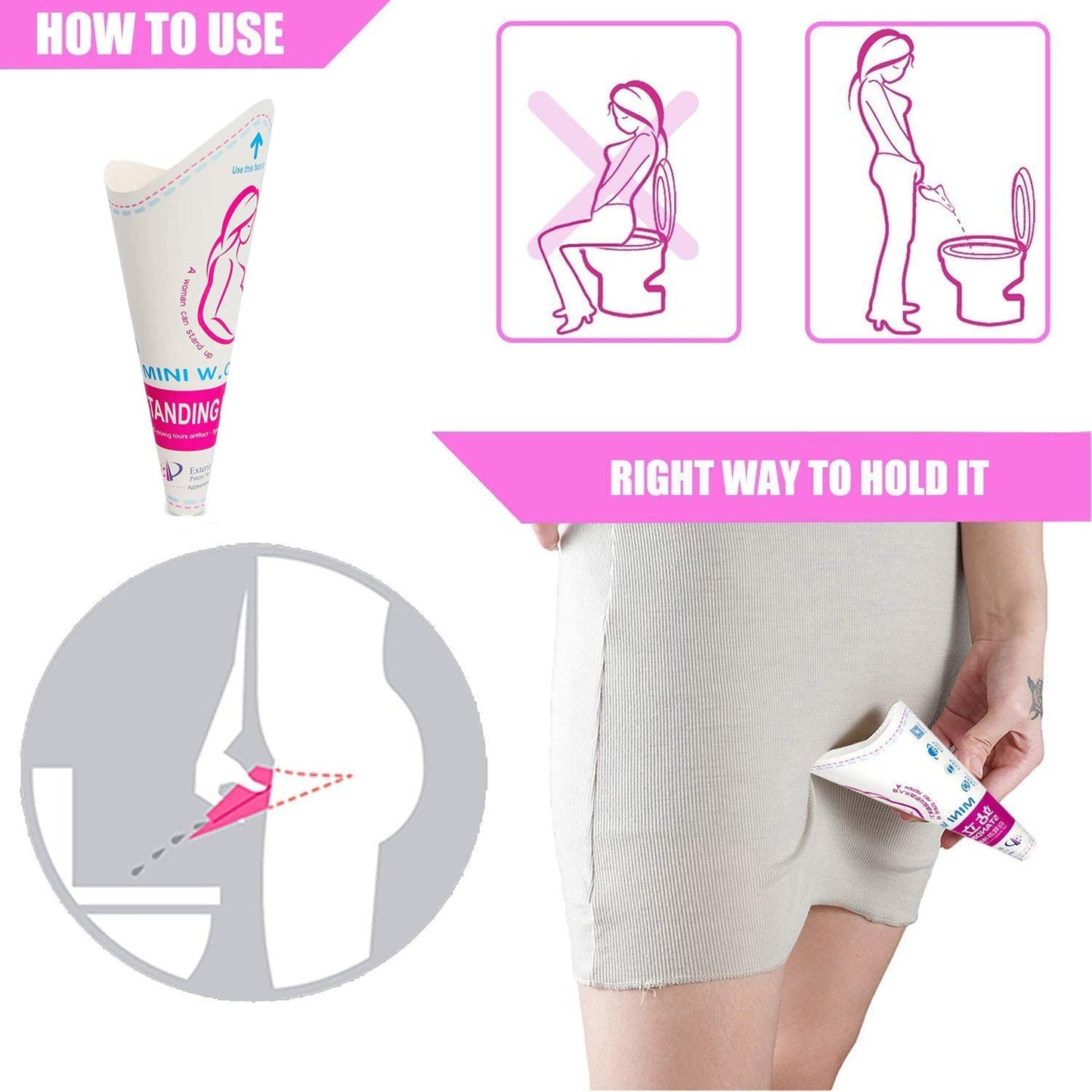 60 Pcs Disposable Portable Female Urination Device for Women, Female Urinal，Women Pee Cup Standing Up，Disposable Women Urinal for Women Female Pee Funnel，for Travel Camping Urinary Pee Cones