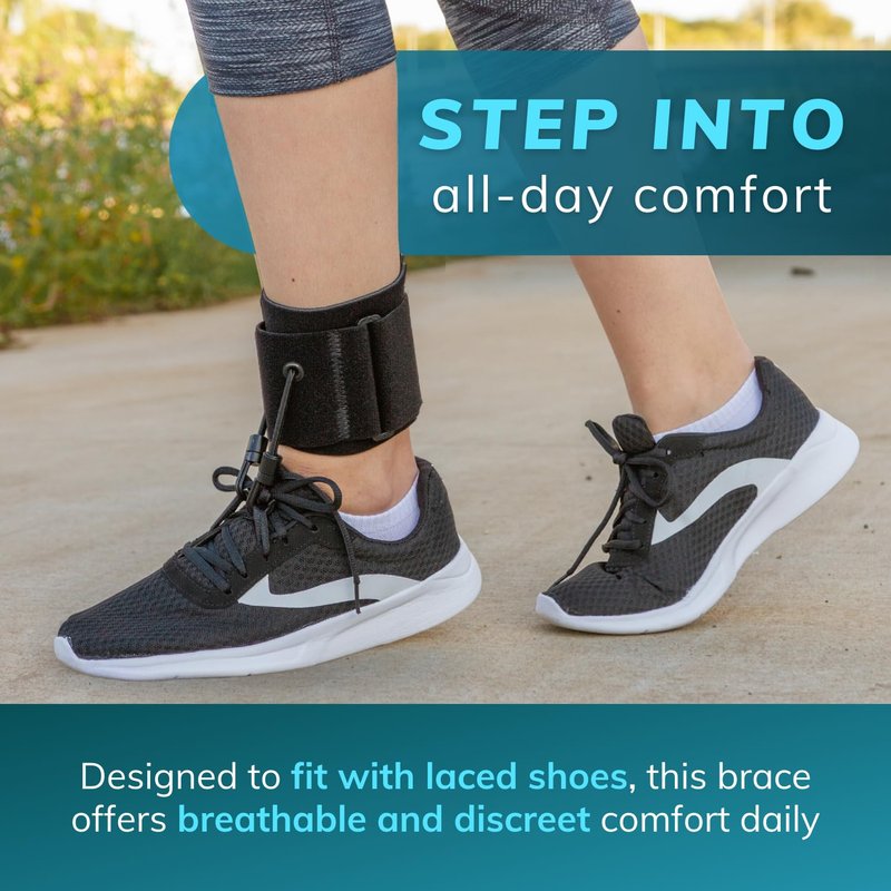 BraceAbility AFO Foot Drop Brace - Adjustable Soft Ankle Foot Orthosis Drop Foot Brace for Men and Women, Walking with Shoes, Toe Lifter Support, Dorsiflexion Assist Brace Fits Left or Right (L/XL)