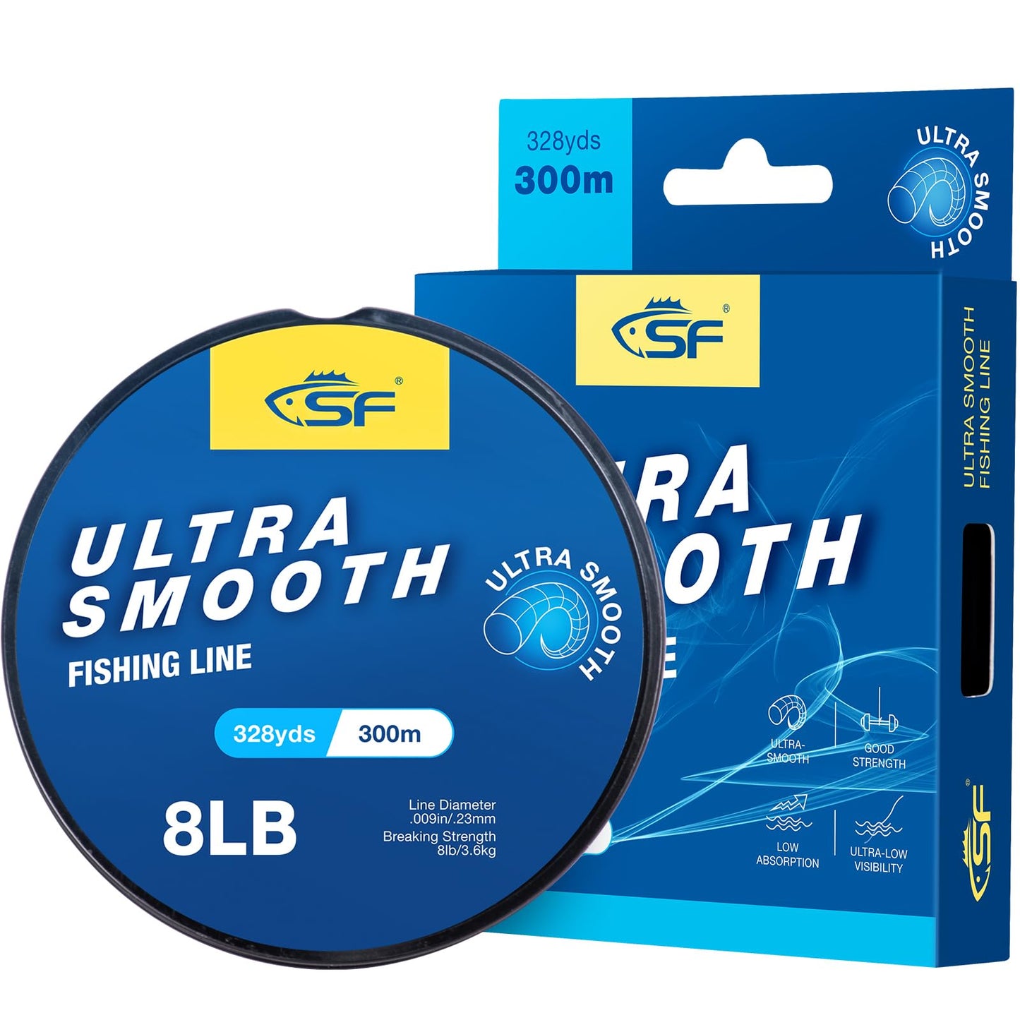 SF 8LB/3.6KG Ultra Smooth Monofilament Fishing Line with Spool Mono String Clear Nylon Invisible Fishing Wire 330YDS 0.23MM