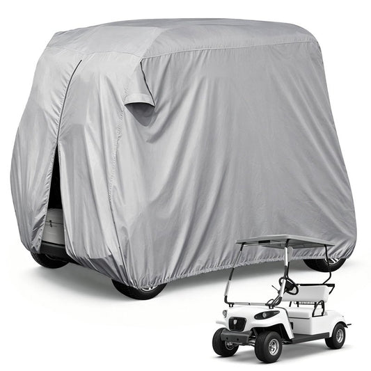 【2022 Upgraded】 2 Passenger Outdoor Golf Cart Cover Compatible with EZ GO, Club Car, Yamaha, Movaland Custom Cart Cover with 300D Material + Extra PVC Coating Waterproof Dust Prevention (Grey)