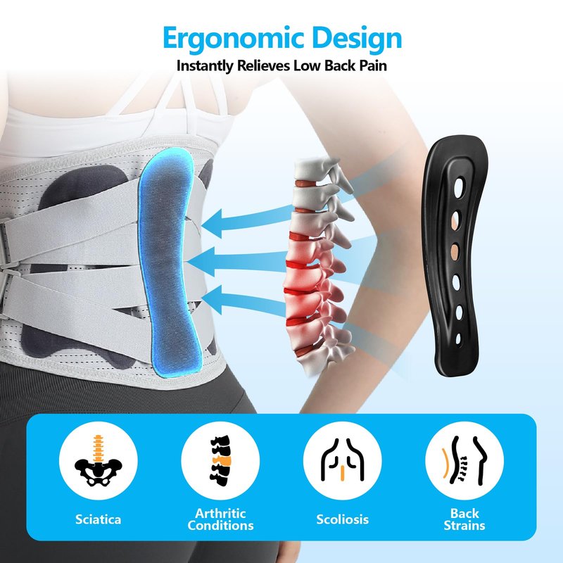 BLACKYEW Lower Back Brace for Women and Men - Adjustable Lumbar Back Brace, Full Support Lumbar Brace, Ergonomic Design & Soft Breathable 3D Knit Material, for Sciatica Scoliosis Posture, Ideal for Work Lifting (M)