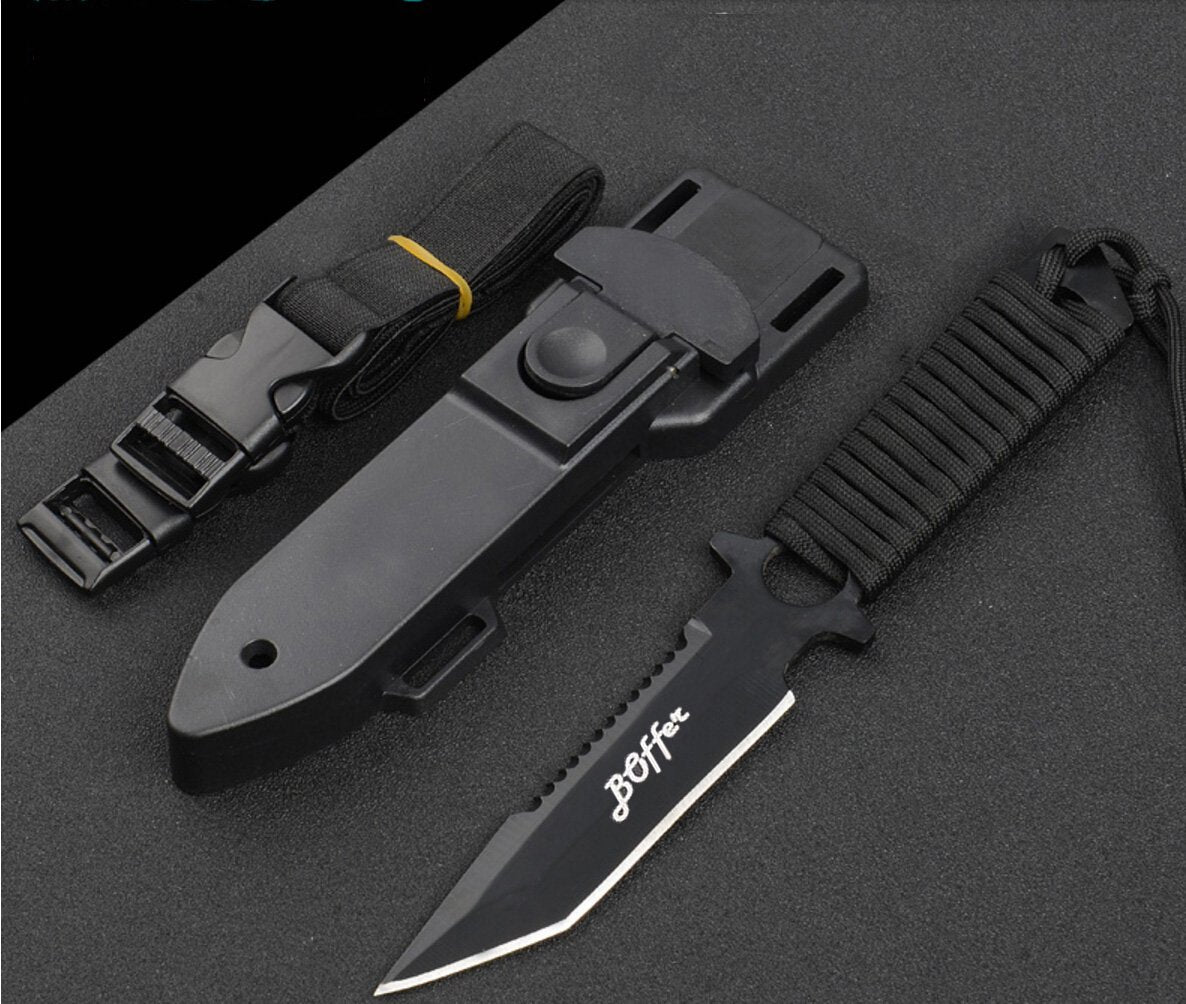 Dive Knife Scuba Diving Knife, Black Tactical Sharp Blade knives, Divers dive tool with 2 Types Sheaths,Sawing Edge and 2 Pairs Leg Straps for Snorkeling,Hunting,Camping