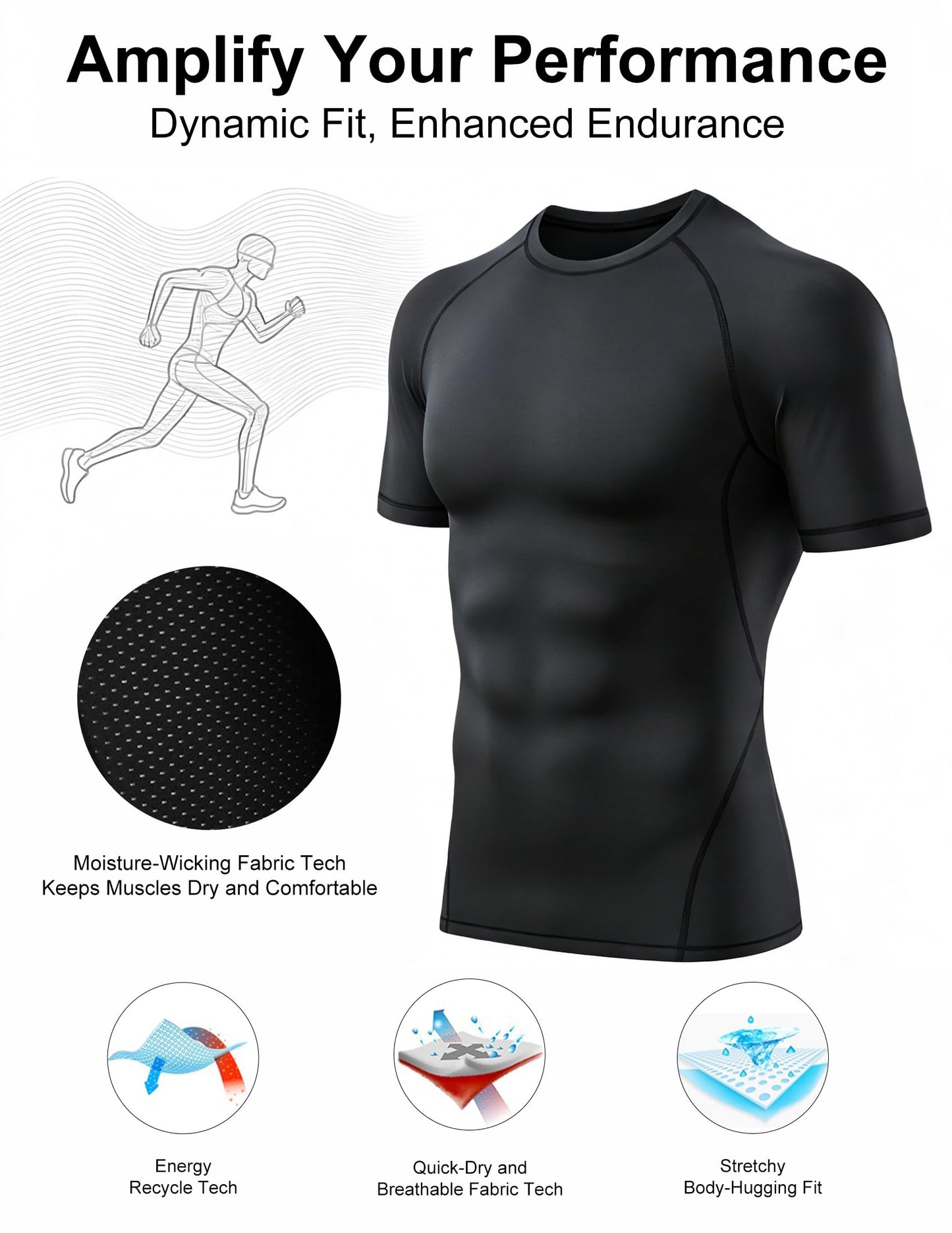 Veldtholos 4 Pack Men's Compression Shirts Short Sleeve Cool Dry Workout T-Shirt Undershirt Rash Guard for Gym Running AM