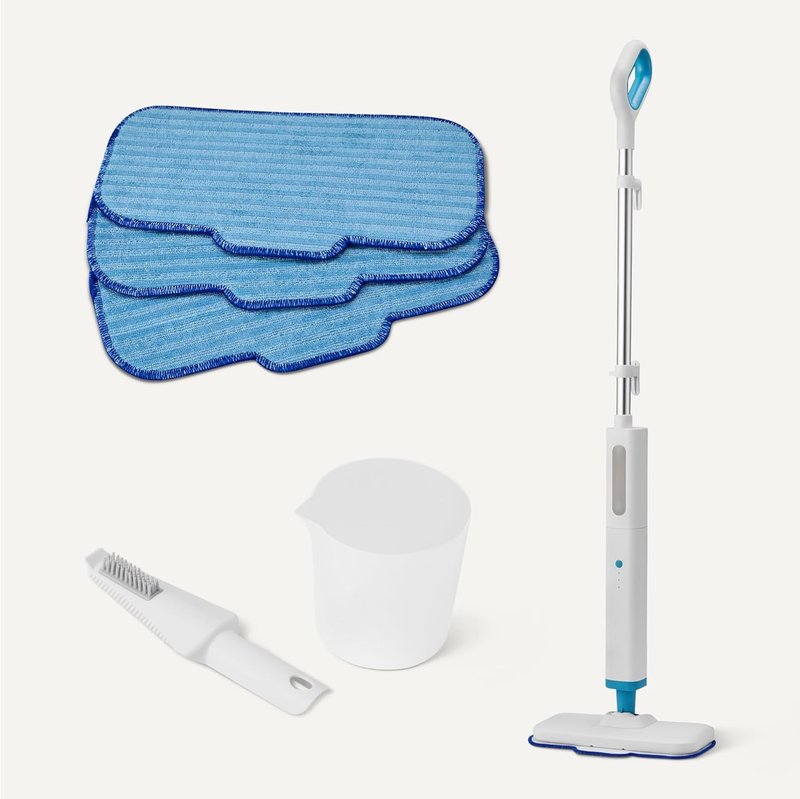 Steam Mop for All Sealed Hard Floors - Heats Up in 30 Seconds | Chemical-Free Cleaning, 3 Washable Pads, 20-Foot Cord, White
